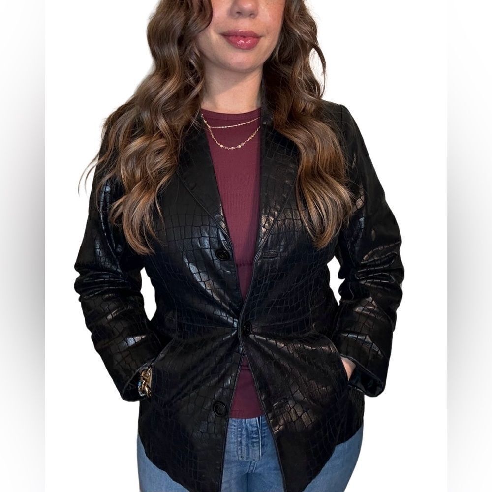 Vintage 100% Embossed Croc Leather 3 Button Front Jacket